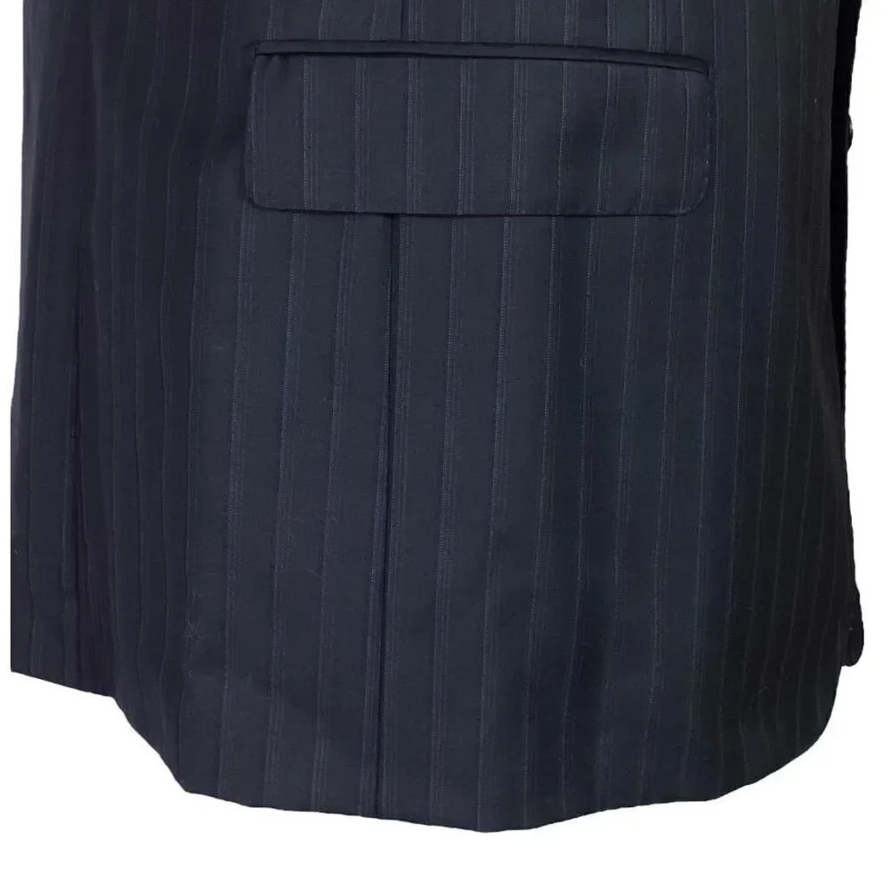 Hickey Freeman Blazer Men 44R Black Striped Loro Piana Super 130 Wool Jacket